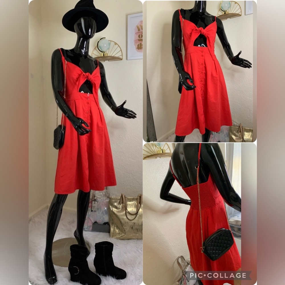 🔥3 for $25 ECOWISH Red Front Tie Midi-Dress